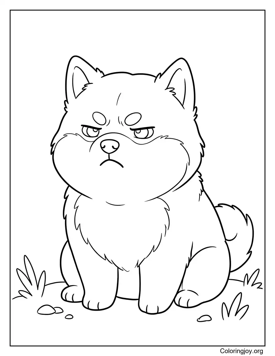 Fluffy Sitting Shiba Inu Coloring Sheet