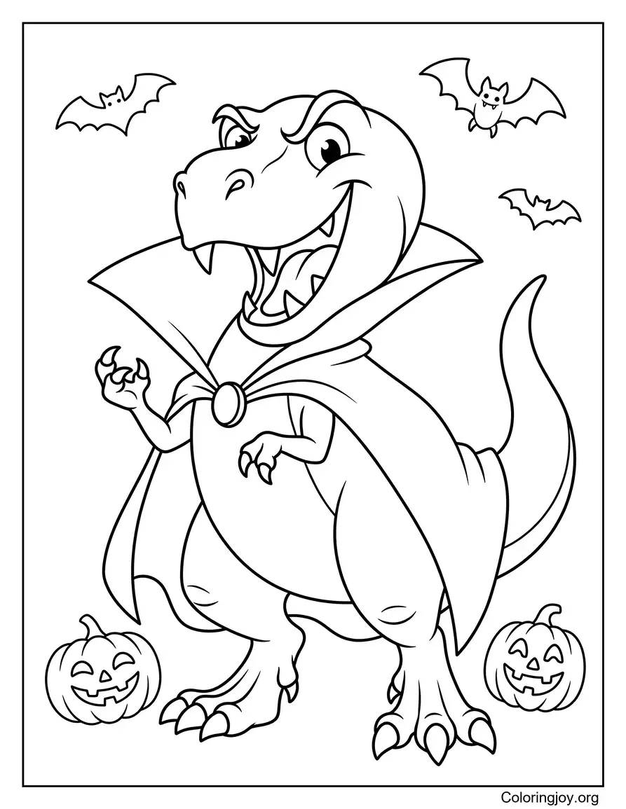 Halloween Vampire T-Rex Coloring Page for Kids