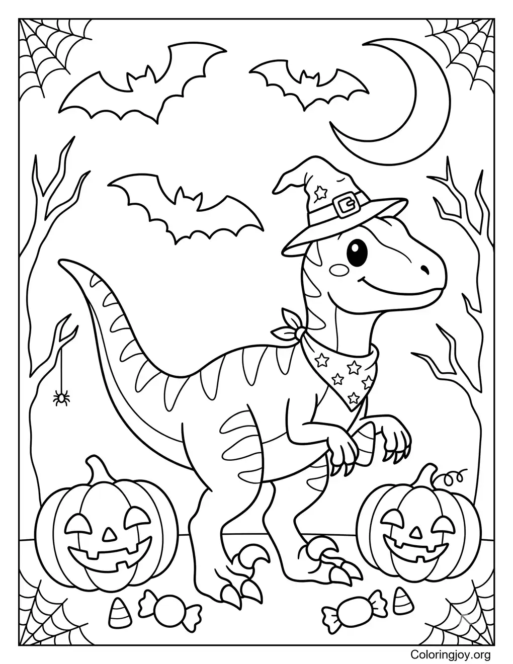 Halloween Velociraptor With Pumpkins And Bats