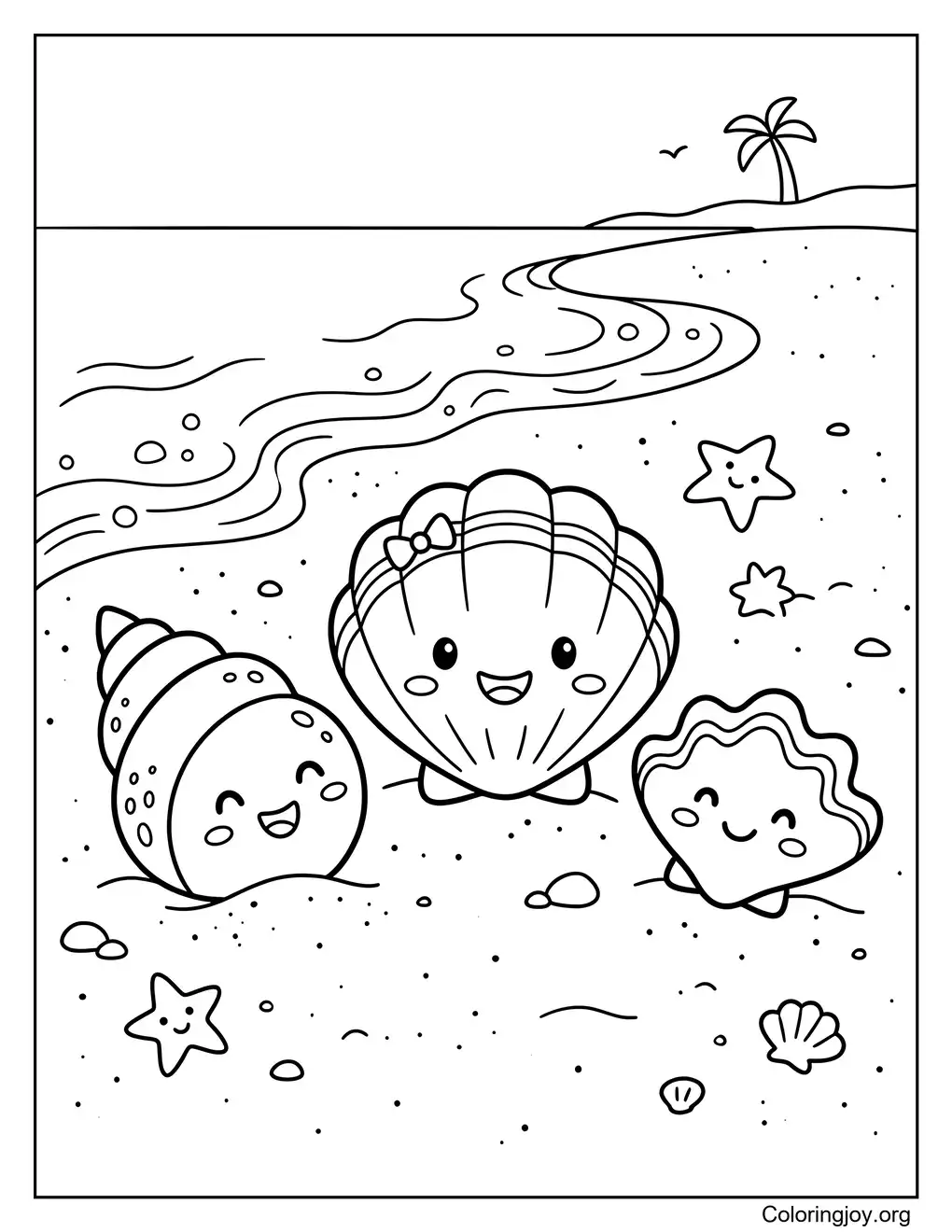 Happy Beach Shells Ocean Inspired Coloring Sheet