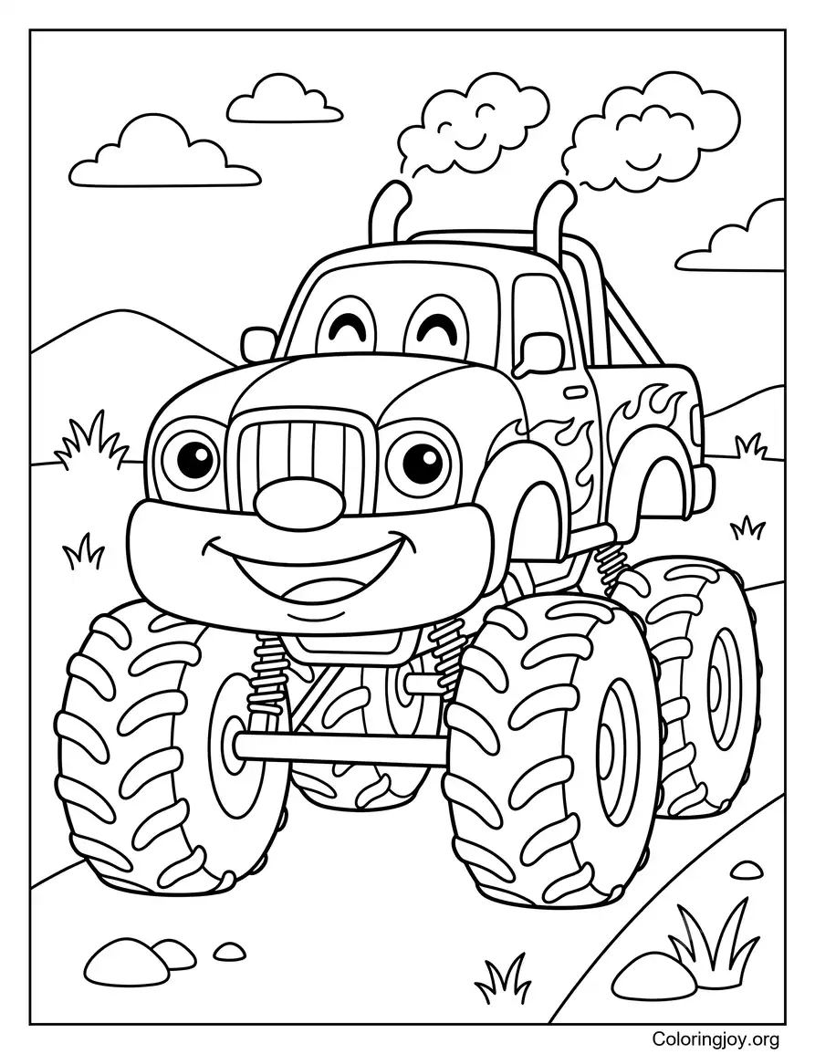Happy Face Monster Truck kleurplaat afdrukbaar