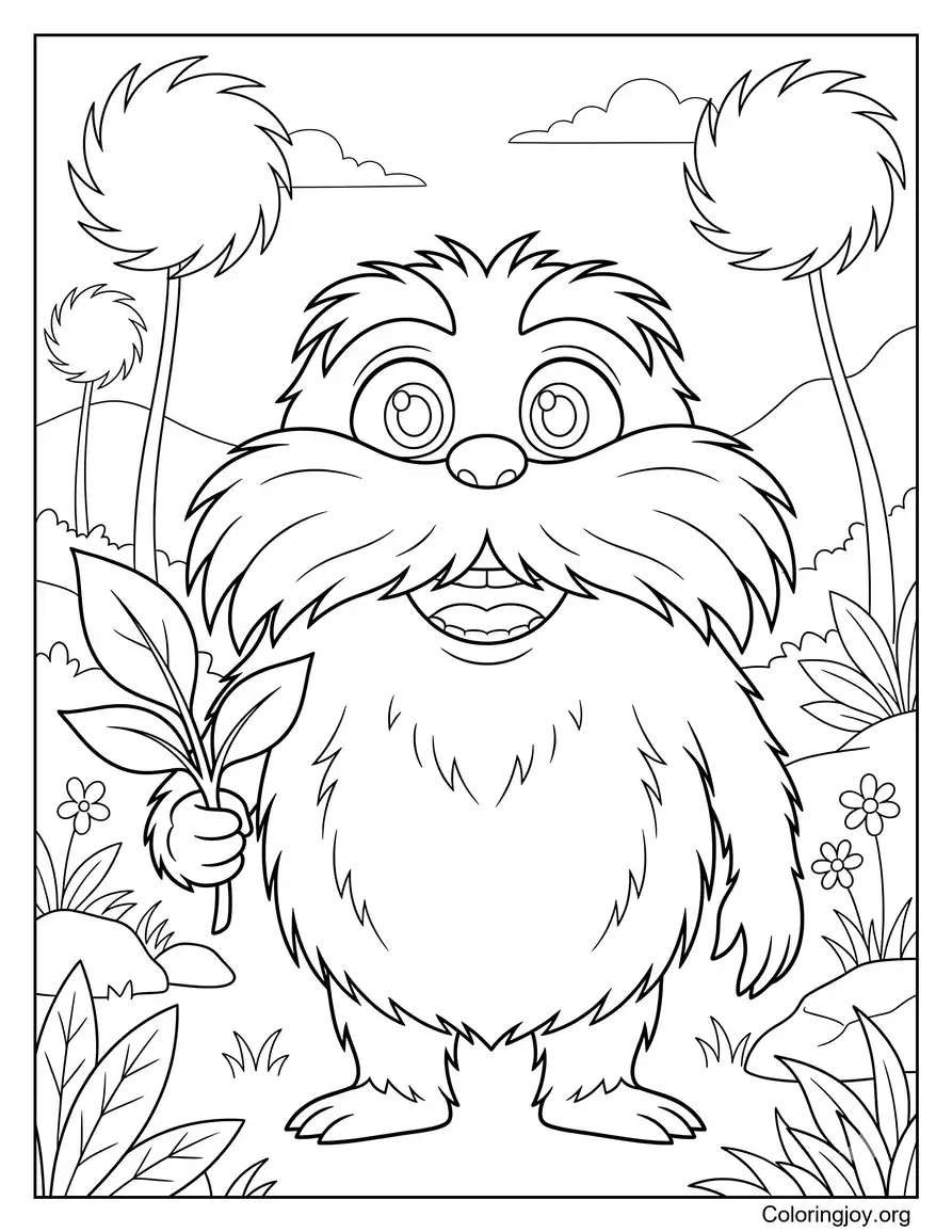 Happy Lorax Smiling In Nature Coloring Page