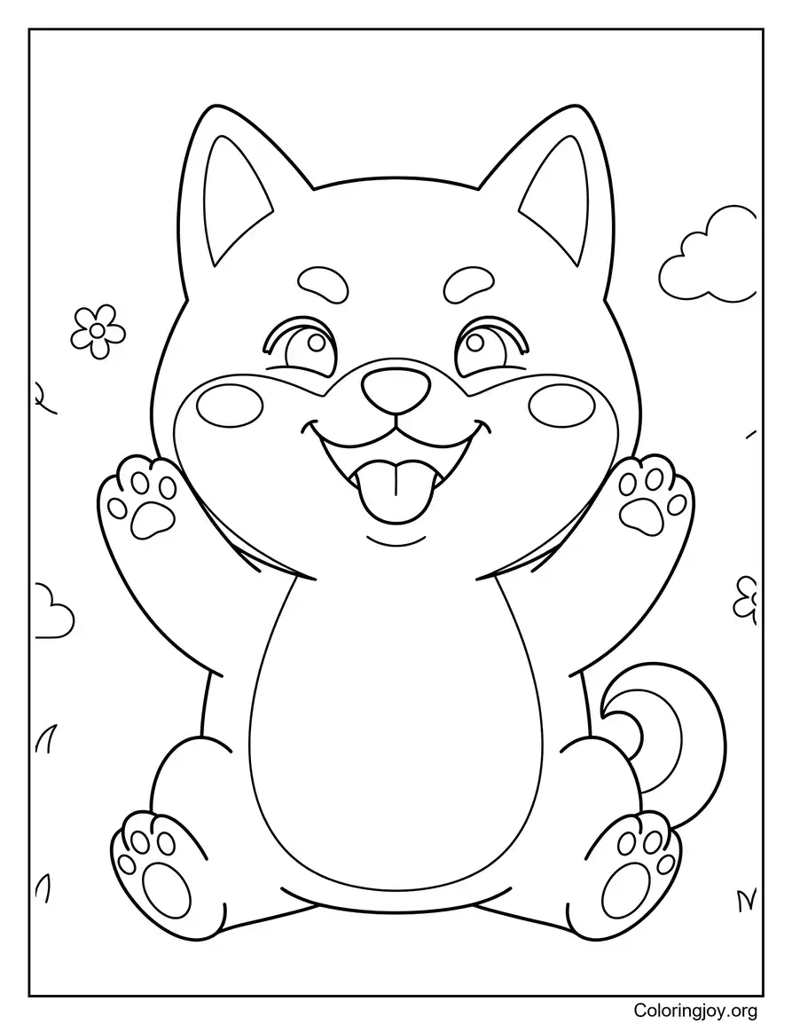 Happy Smiling Shiba Inu Picture to Color