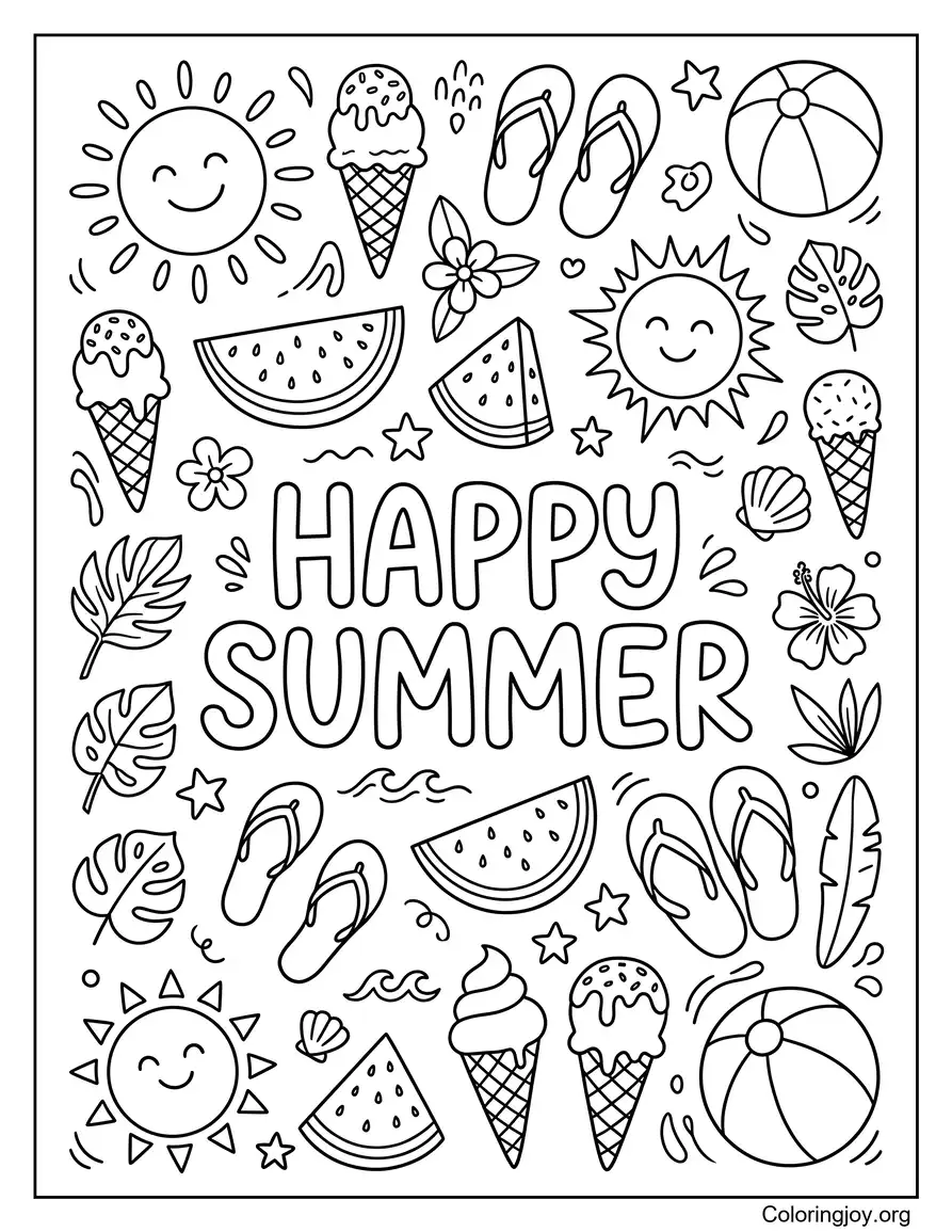 Happy Summer Doodles Printable Sheets