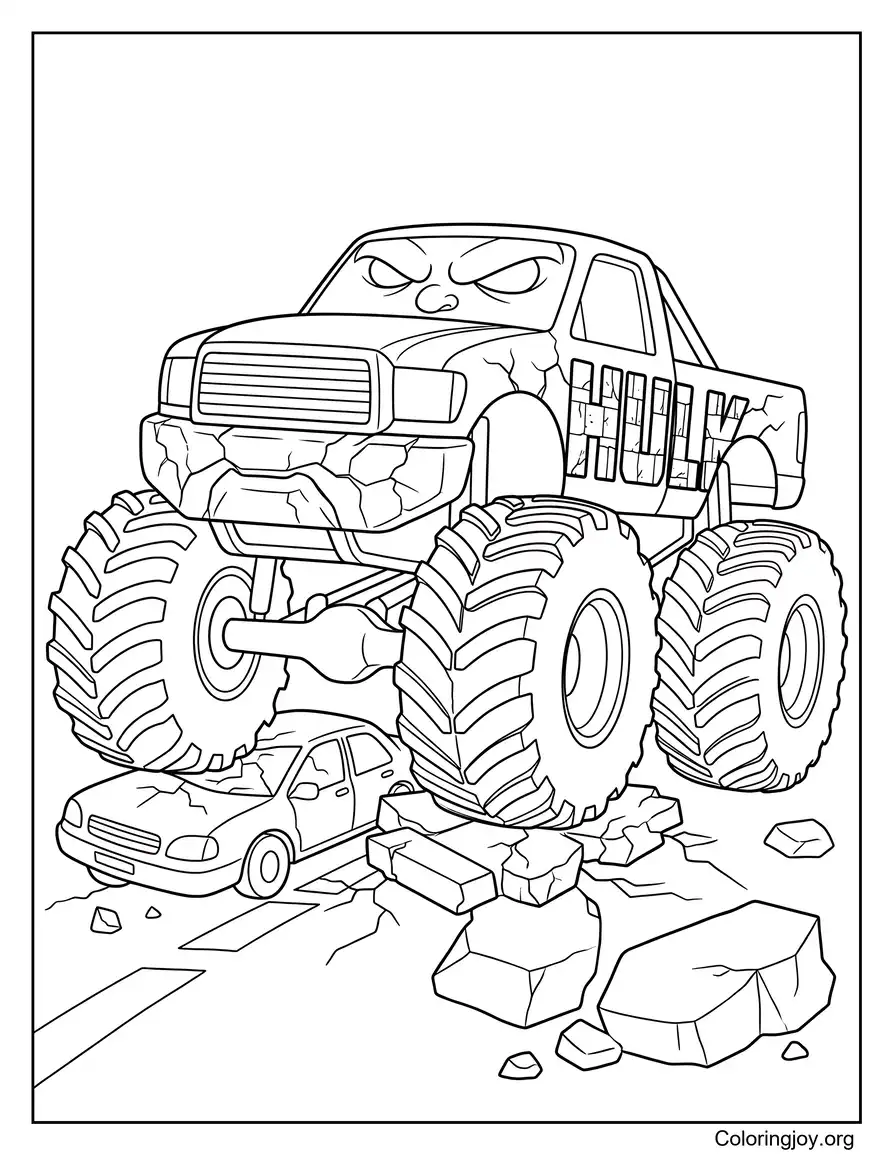Hulk geïnspireerd Monster Truck kleurplaat