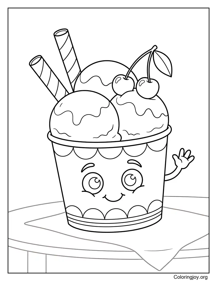 Ice Cream Cup With Cherries And Wafers Topping