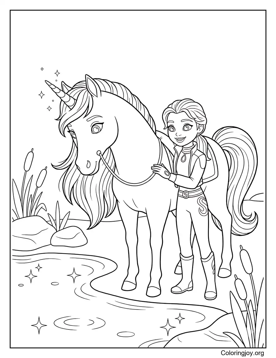 Isabel et rivière au bord du lac
