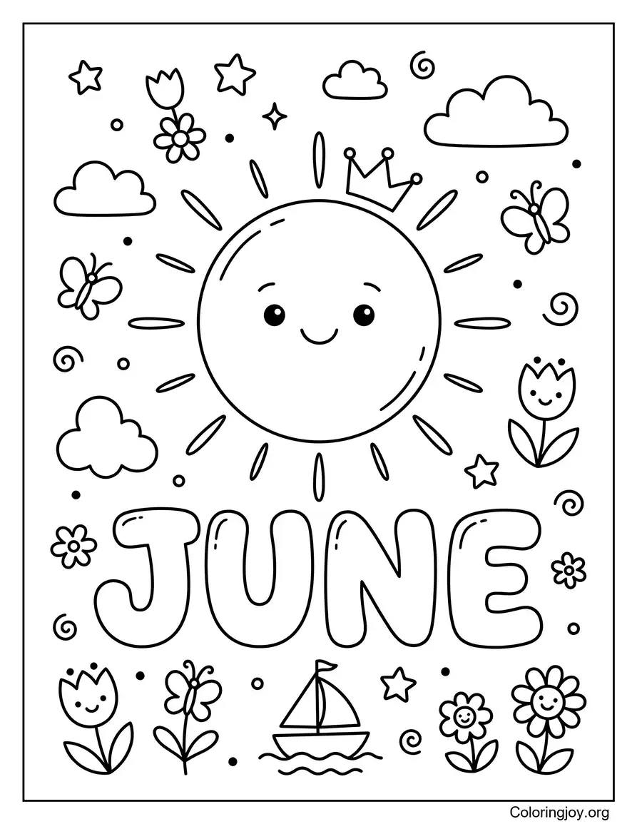 Pagina da colorare di giugno per bambini stampabile