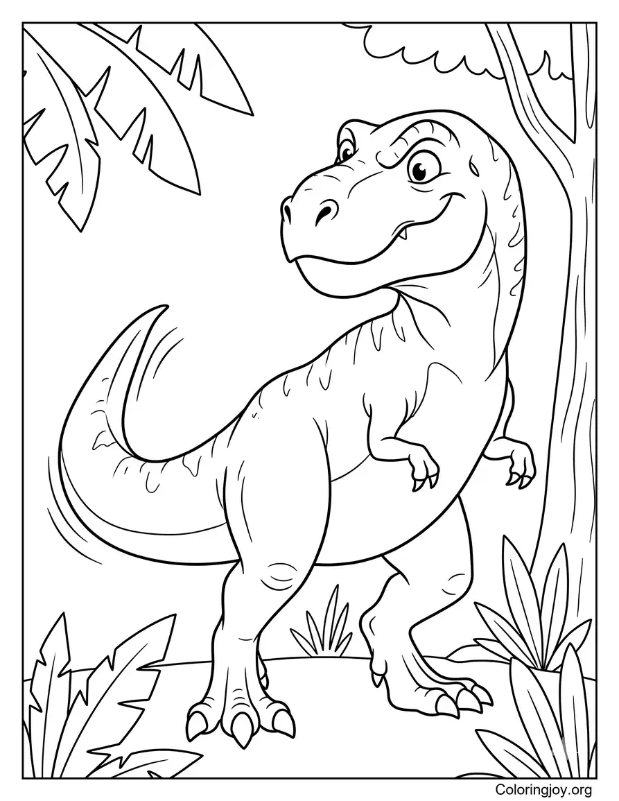 Malvorlage „Dschungelforscher T-Rex“
