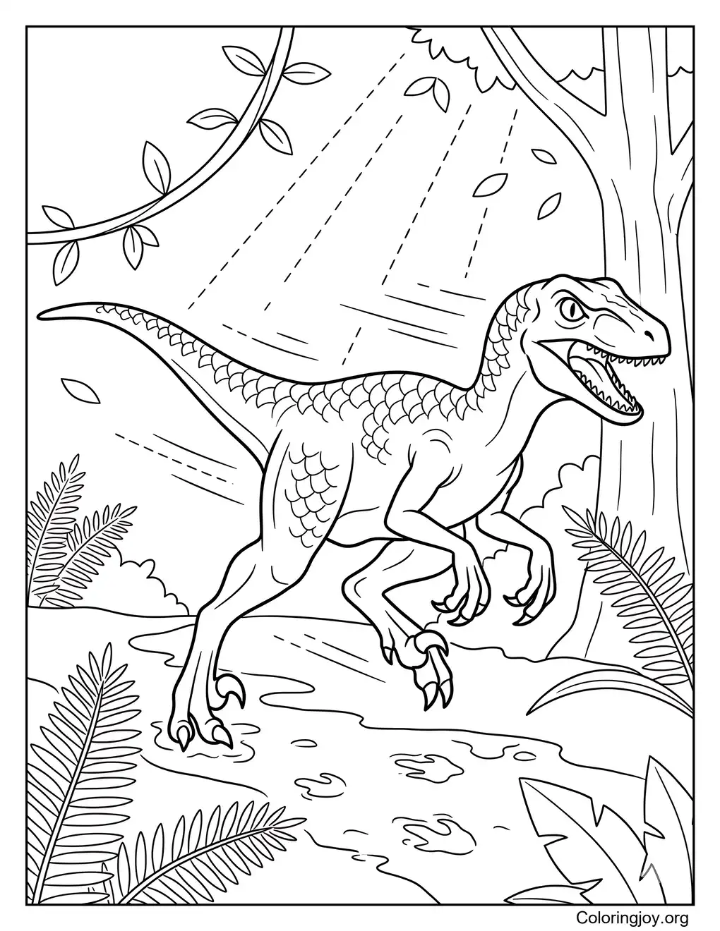 Jurassic Style Velociraptor Running Through Forest