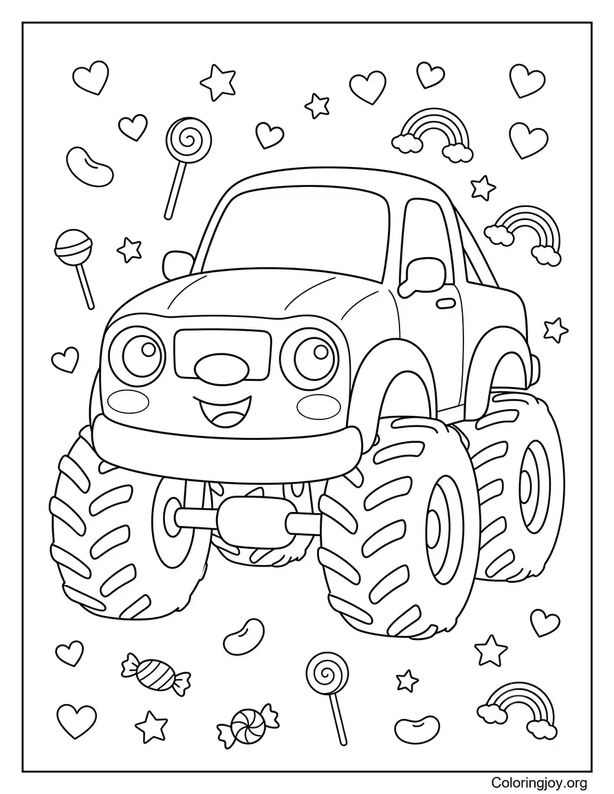 Kawaii Monster Truck Picture to Print
