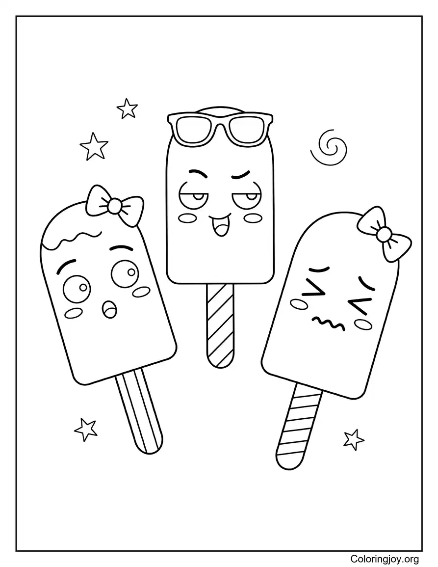 Kawaii Style Popsicle Friends Illustration