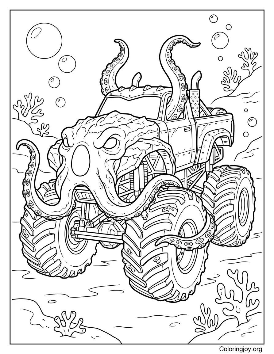 Kraken Monster Truck overzicht kleurplaat
