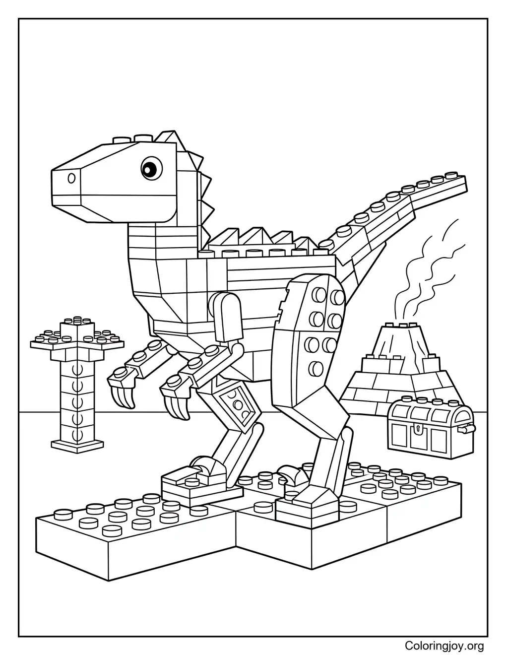 Lego Style Velociraptor Adventure Coloring Page