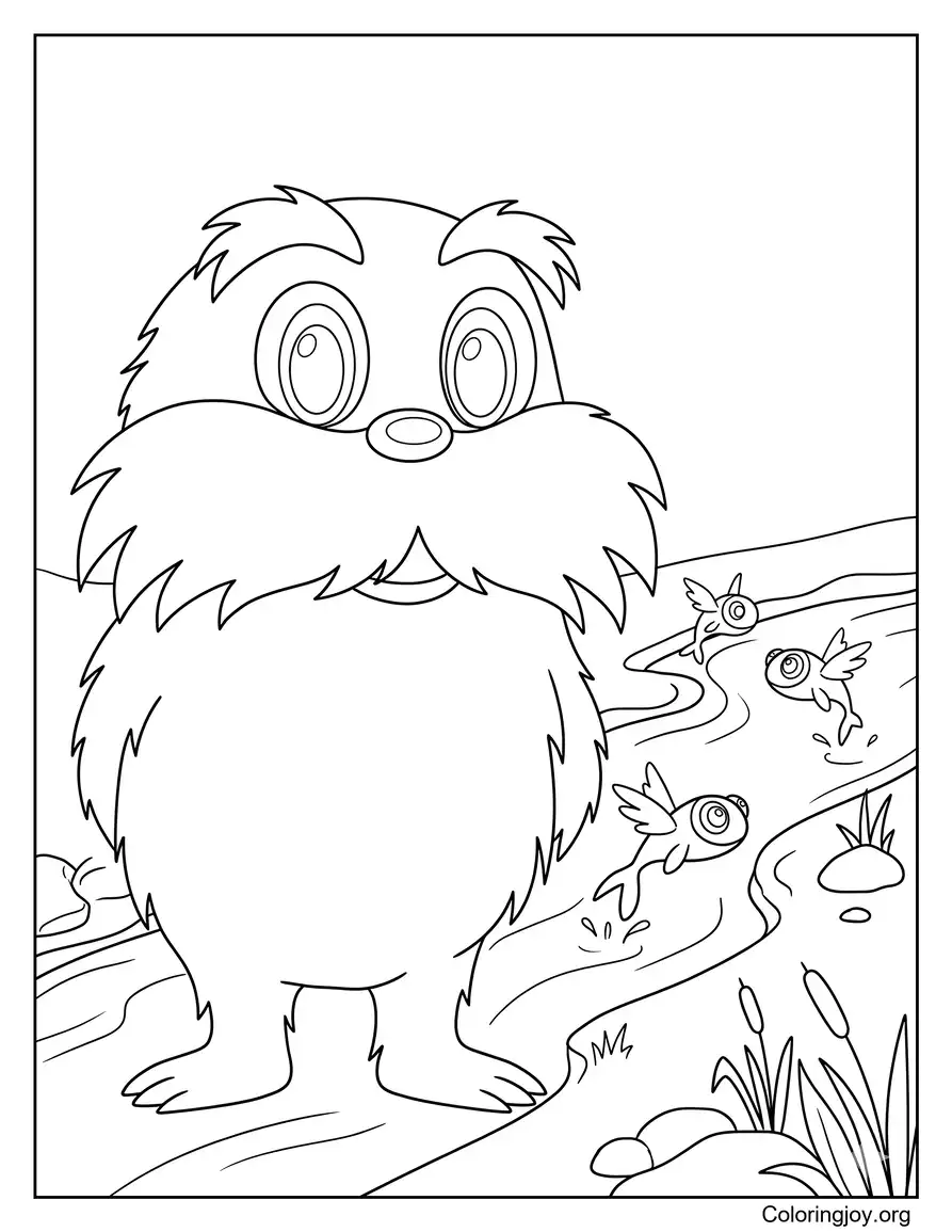 Lorax And Humming Fish By The River Coloring Page