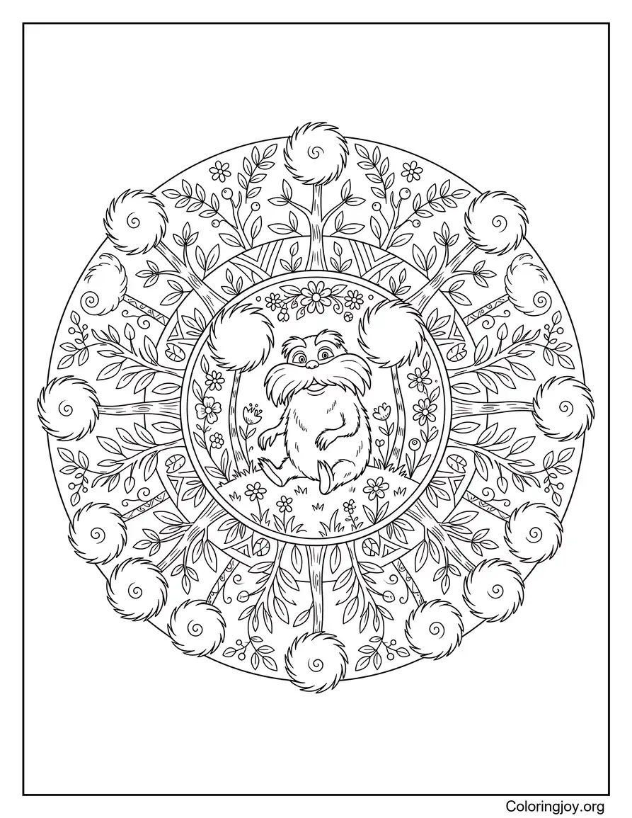 Lorax And Truffula Trees Mandala Coloring Sheet