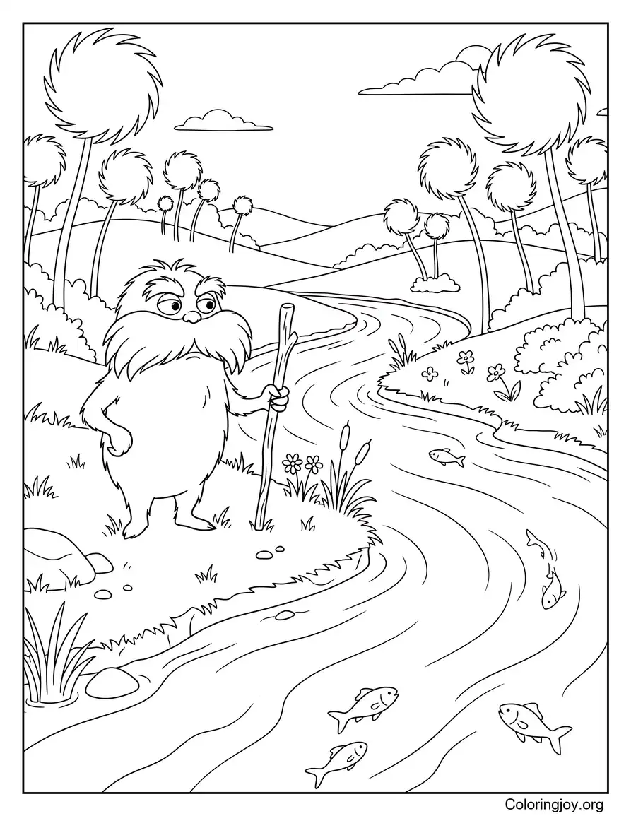 Lorax Watching A Clean River Coloring Sheet