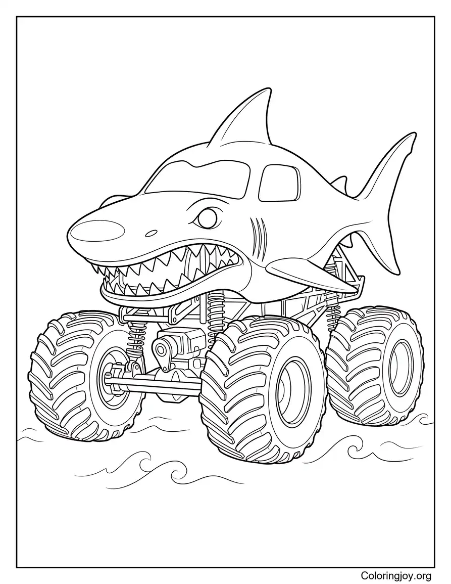 Megalodon Monster Truck afdrukbare omtrek