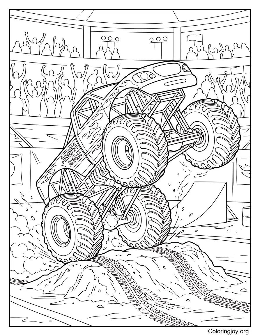 Monster Truck Arena stuntshow kleurplaat afdrukken