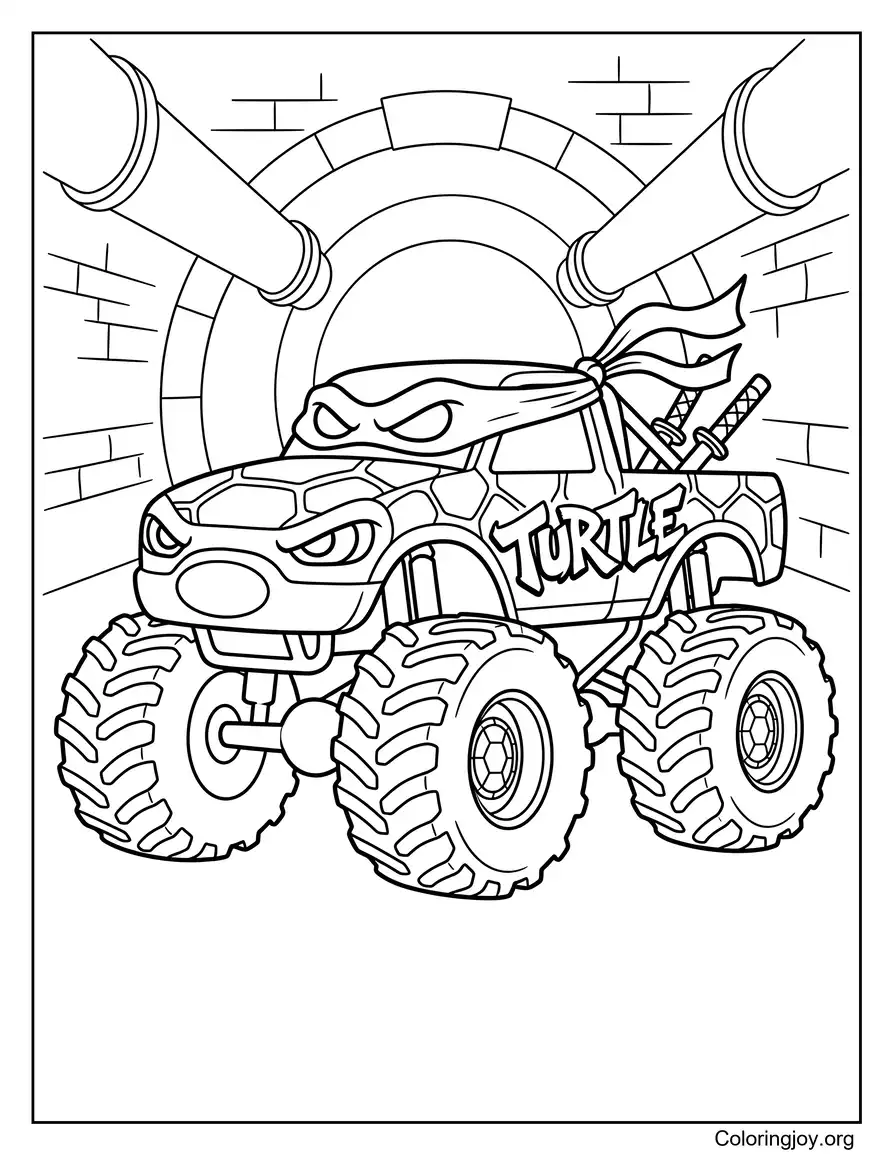 Ninja Turtle geïnspireerd Monster Truck kleurplaat