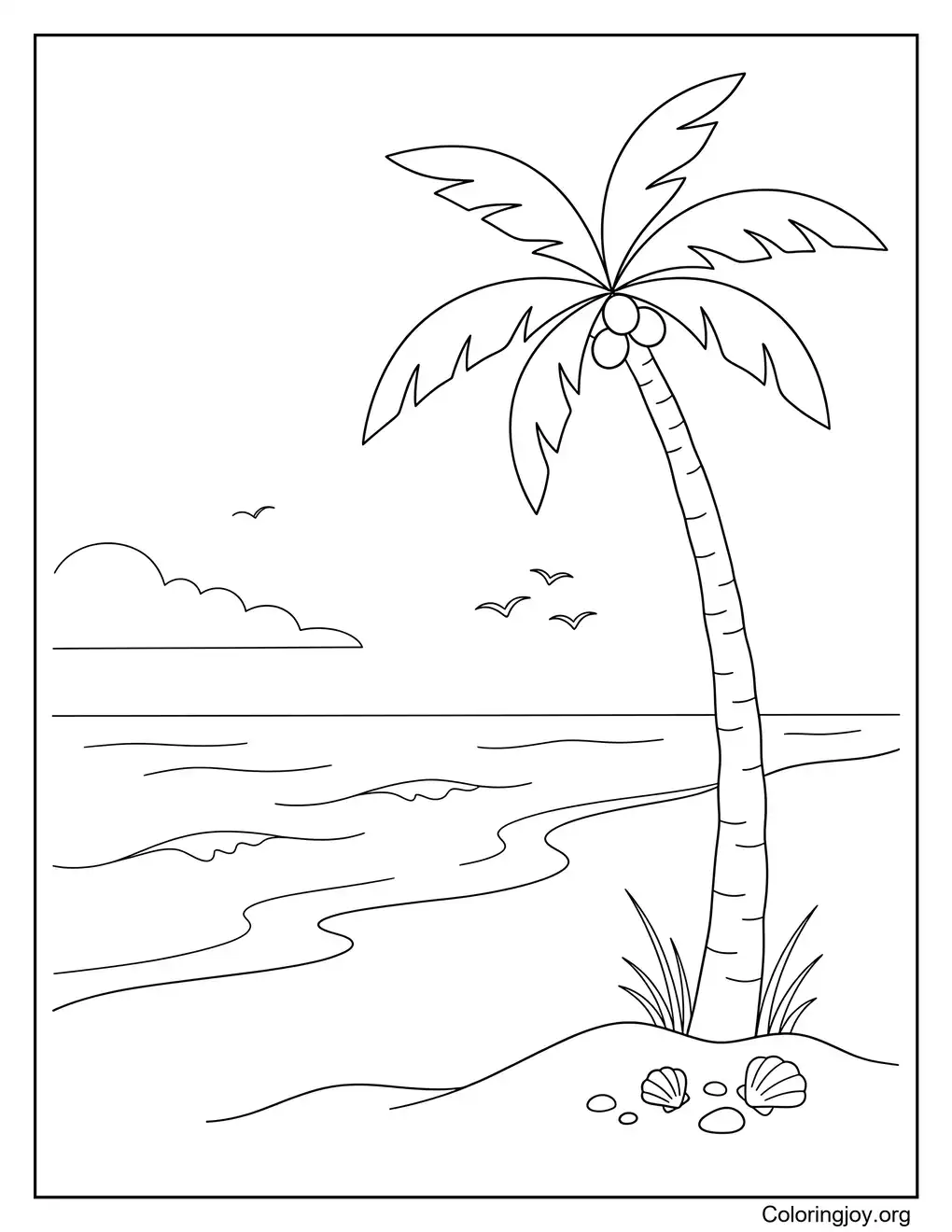 Peaceful Beach Palm Tree Summer Coloring Page