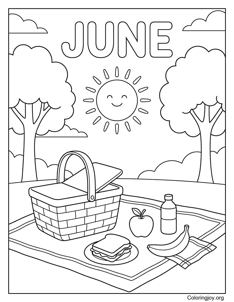 Pagina da colorare di scena di picnic stampabile