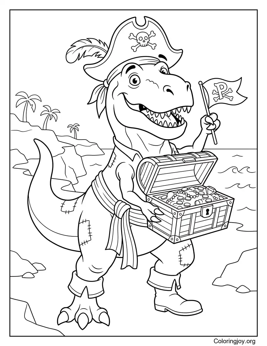 Malvorlage Piraten-T-Rex-Schatzsuche