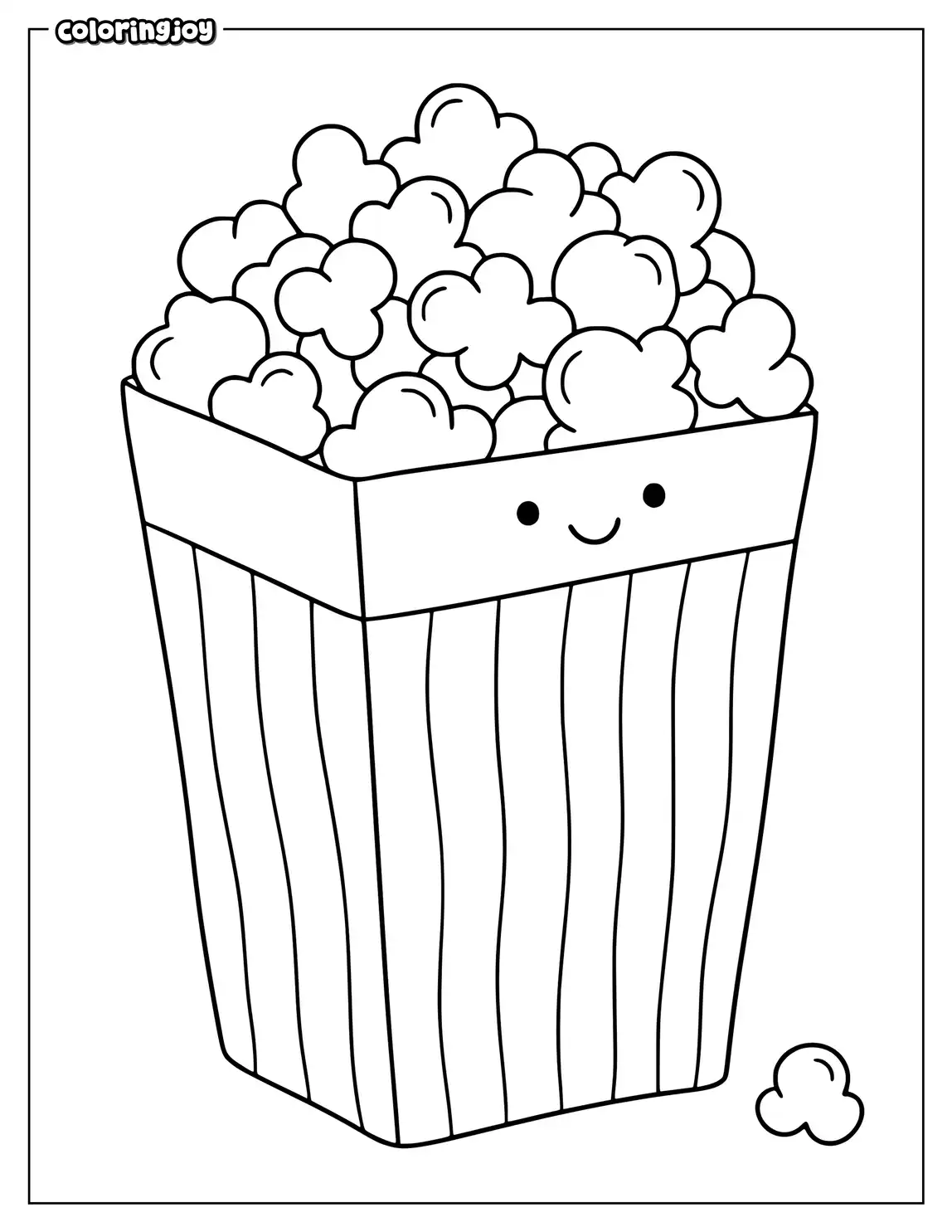 A bowl of popcorn has a few kernels around it.