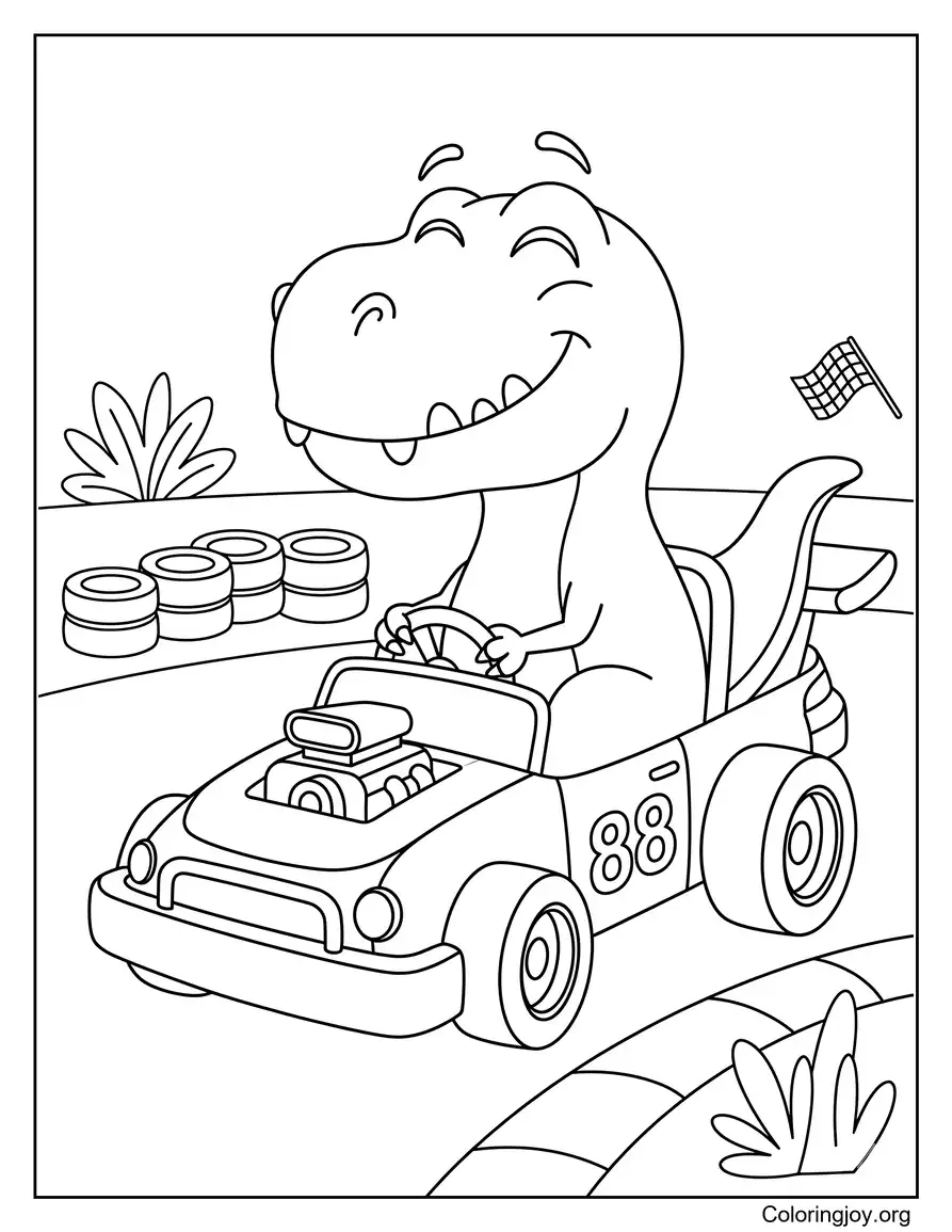 Malvorlage Rennfahrer T-Rex
