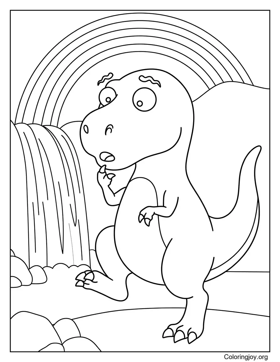 Regenbogen-Wasserfall-Dinosaurier-Malblatt