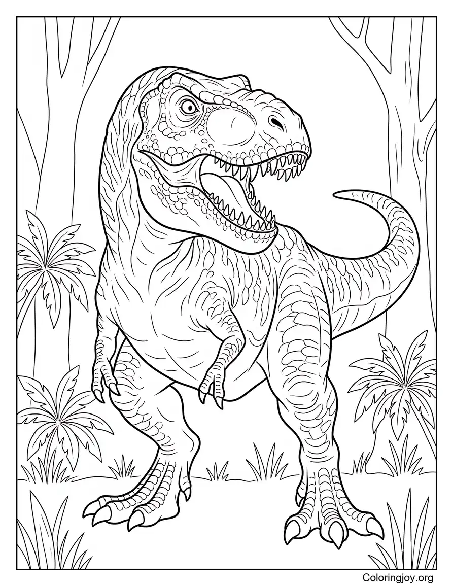 Realistisches Dschungel-T-Rex-Malblatt für Erwachsene