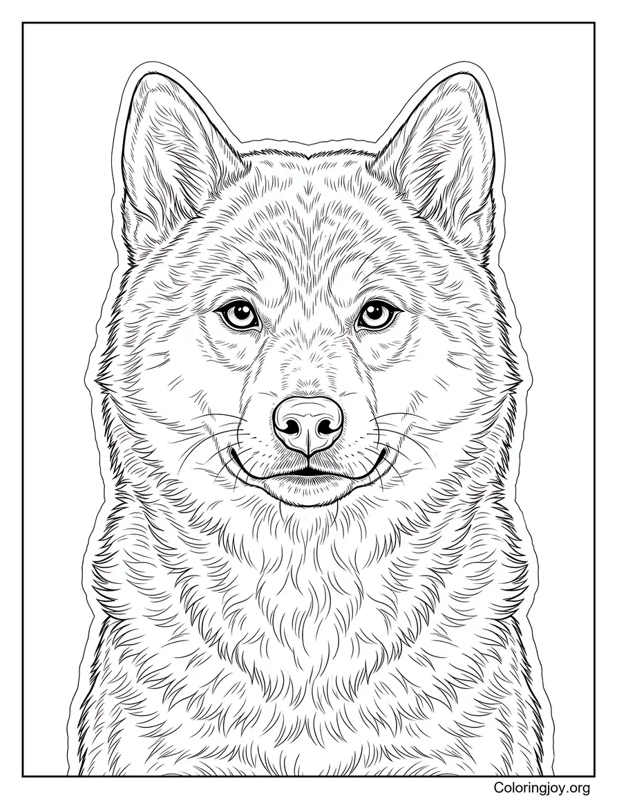 Realistic Shiba Inu Portrait Coloring Sheet