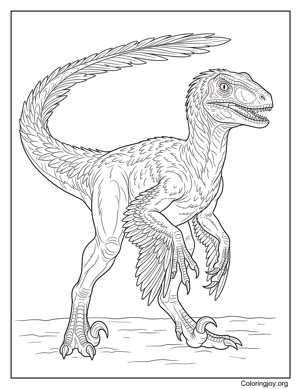 Realistic Velociraptor Walking Coloring Page