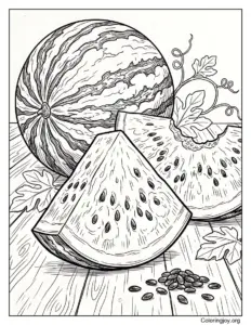 Realistic Watermelon Coloring Page