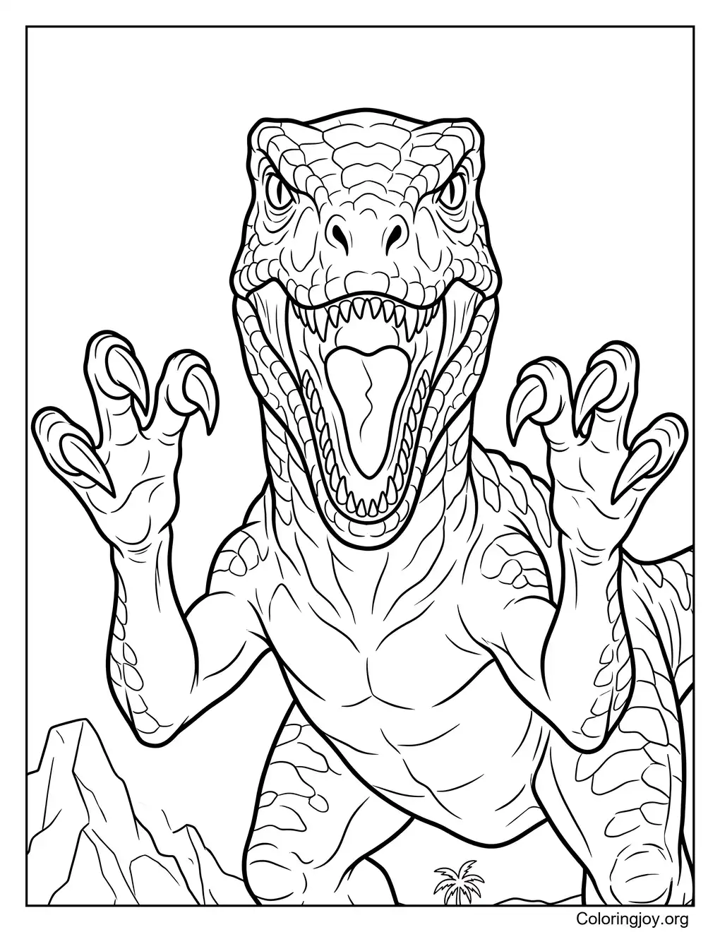 Roaring Velociraptor Front View Coloring Page