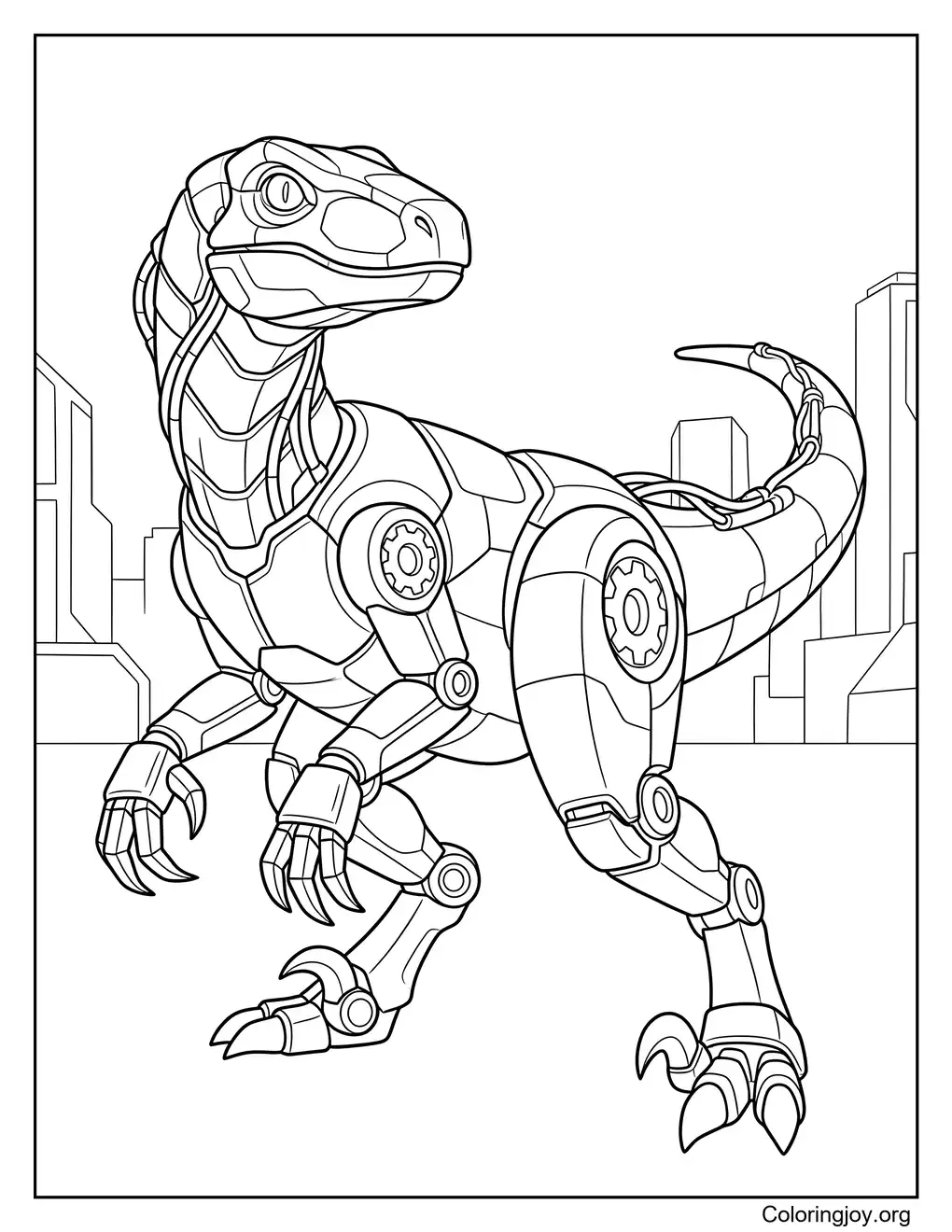Robot Cyber Velociraptor Coloring Page