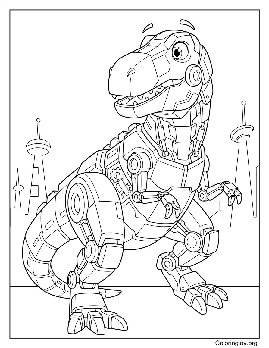 Roboter T-Rex Futuristisches Malblatt