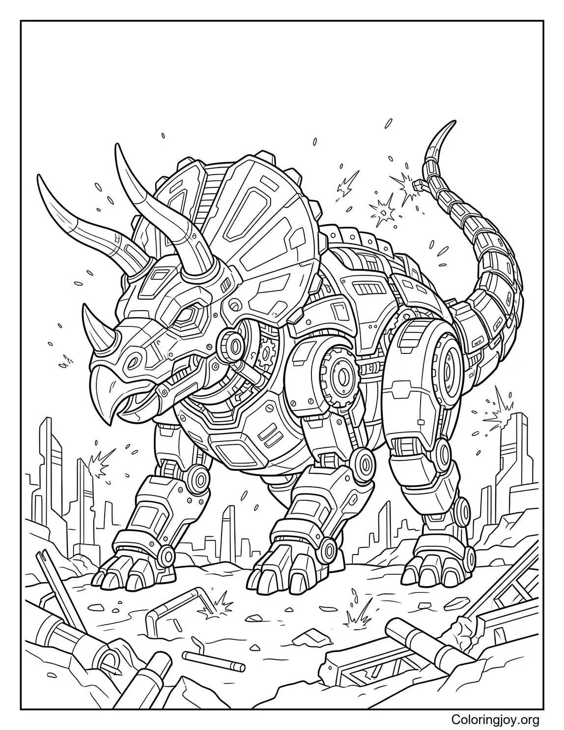 Robot Triceratops With Mechanical Armor Coloring Sheet