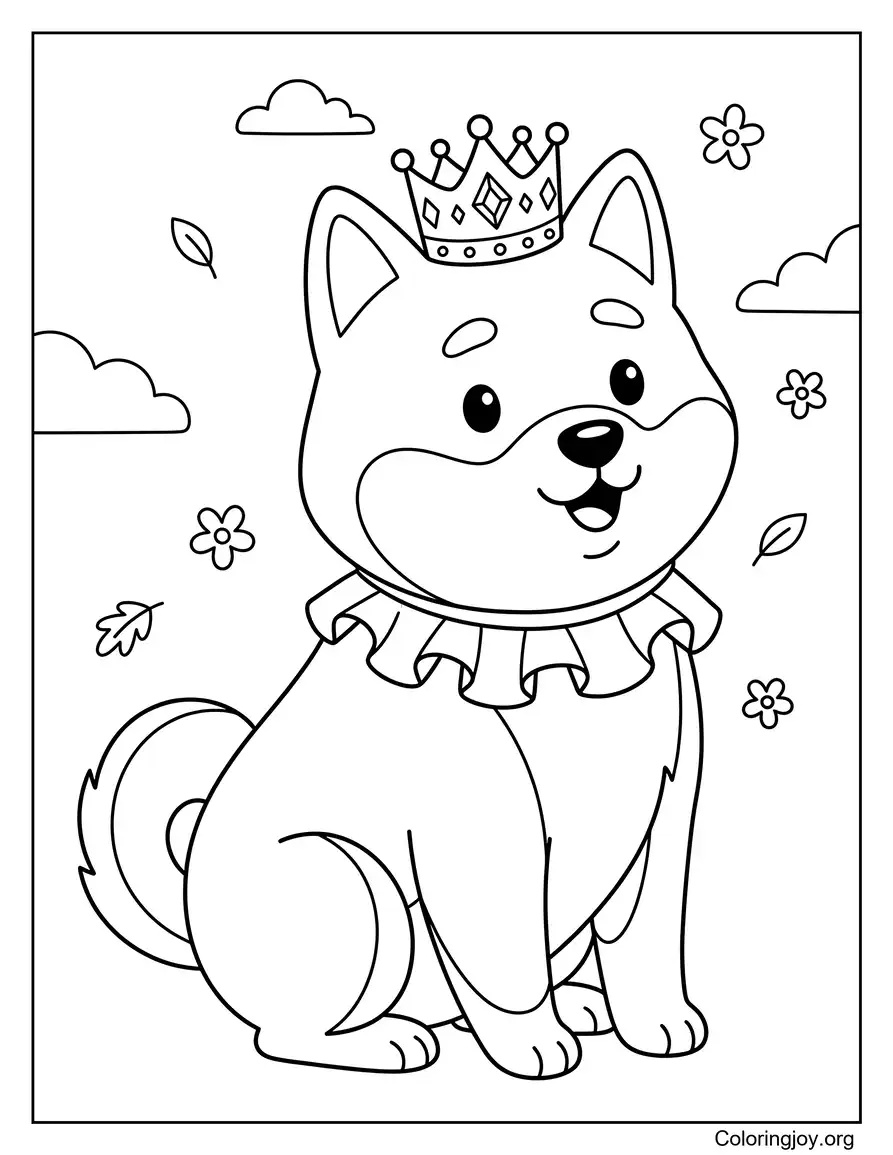 Royal Shiba Inu Wearing a Crown Coloring Sheet