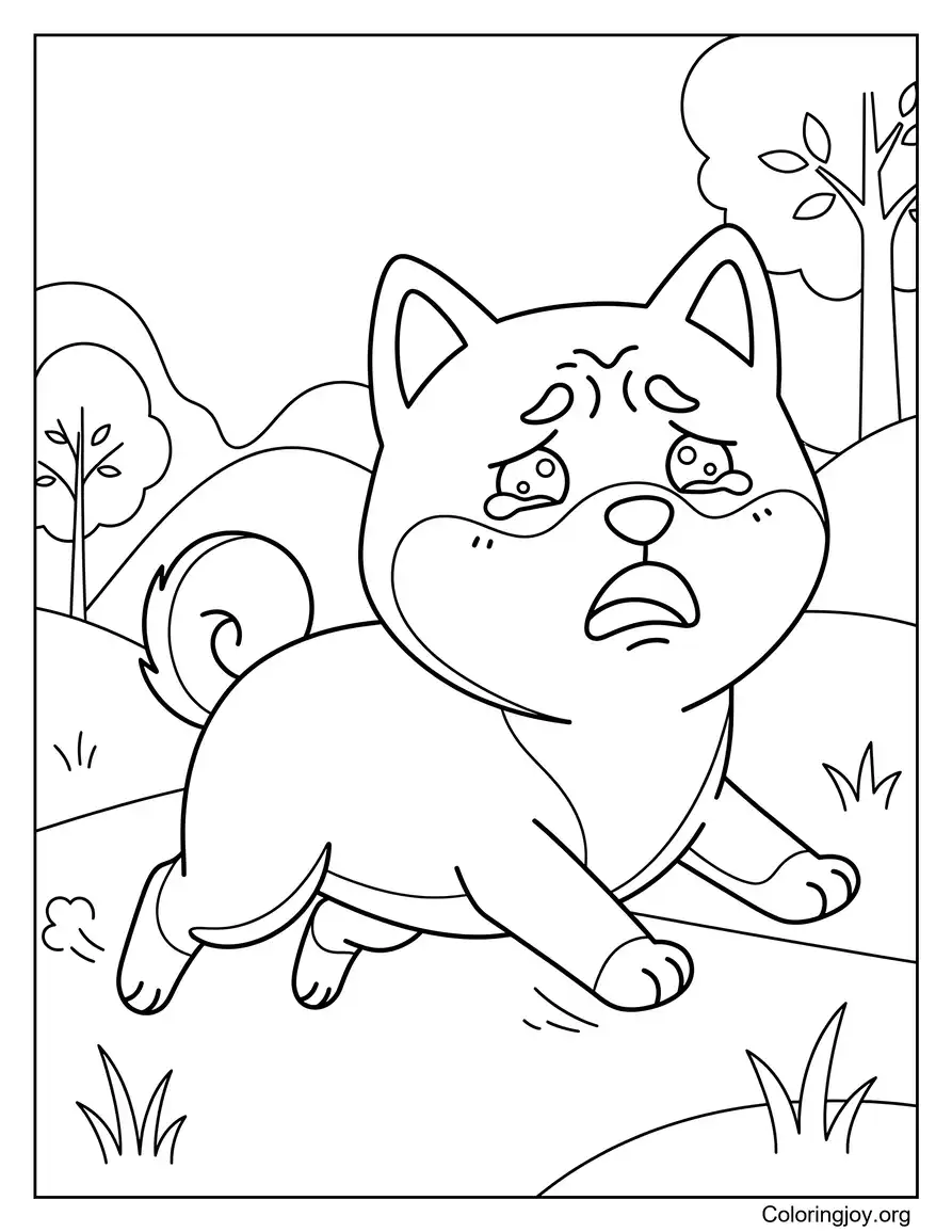 Running Shiba Inu in the Park Coloring Page