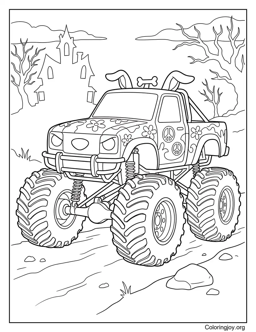 Scooby Doo monstertruck afdrukbare pagina
