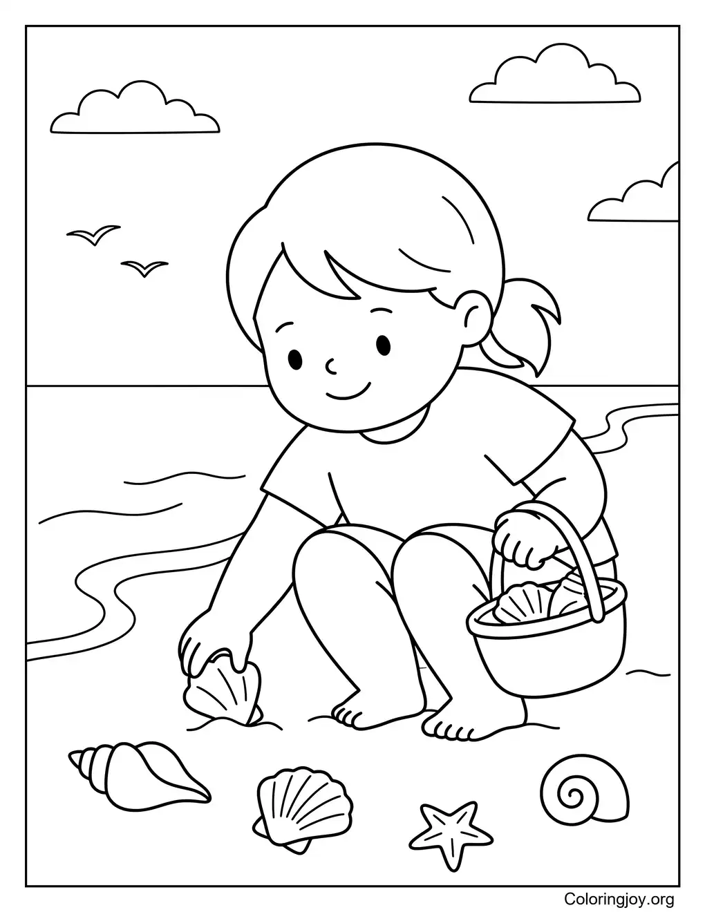 Malvorlage „Muscheljagd am Strandabenteuer“