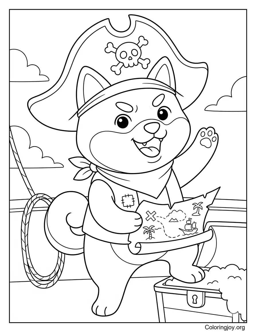 Pirate Adventure Shiba Inu Coloring Sheet