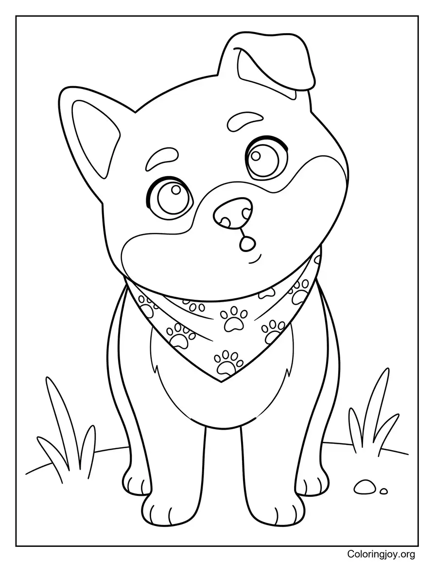 Shiba Inu Wearing a Bandana Coloring Page