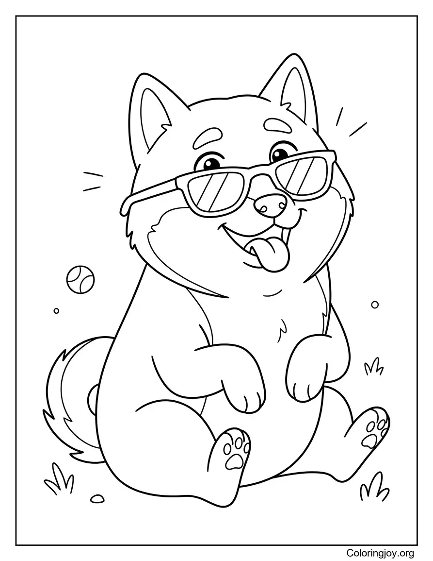 Cool Shiba Inu Wearing Sunglasses Coloring Sheet