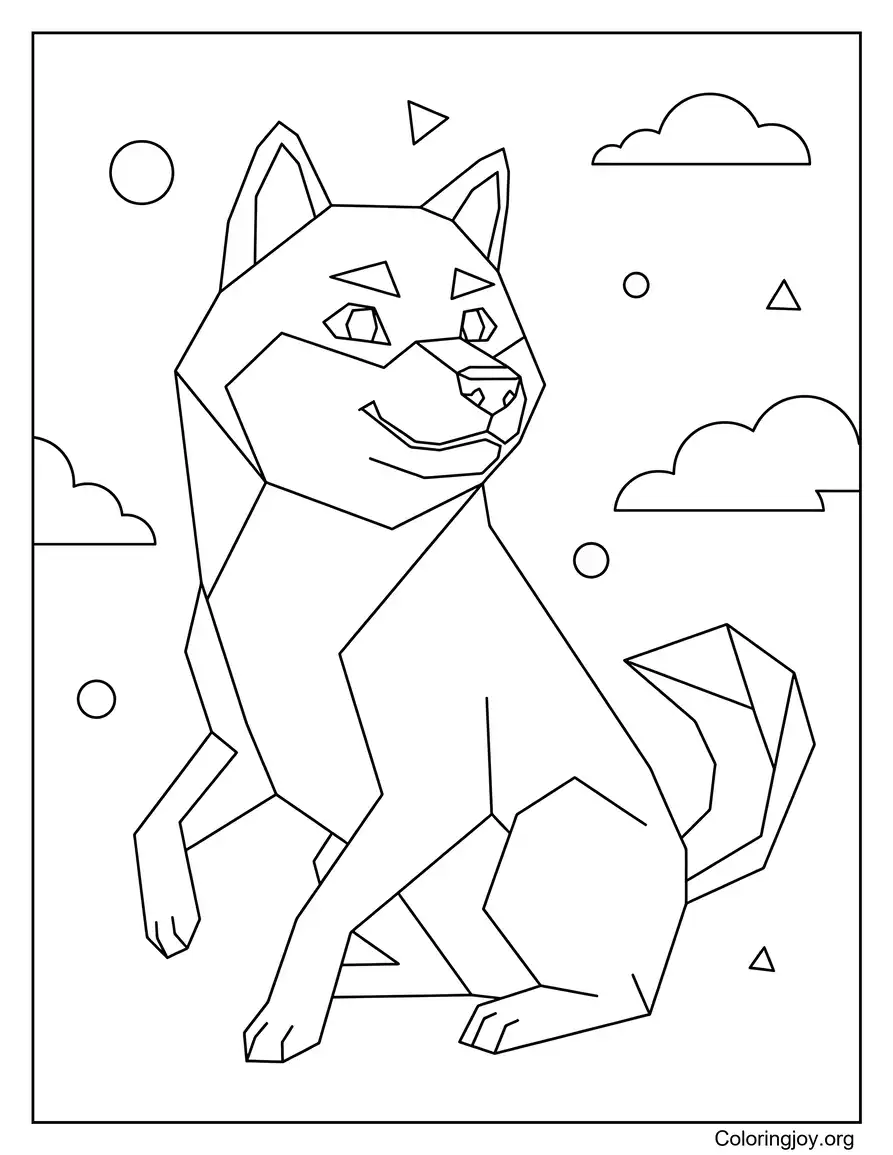 Simple Geometric Shiba Inu Face Coloring Sheet