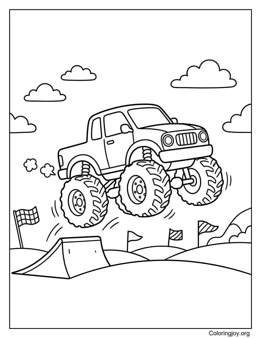 Simple Monster Truck Jump Printable Outline