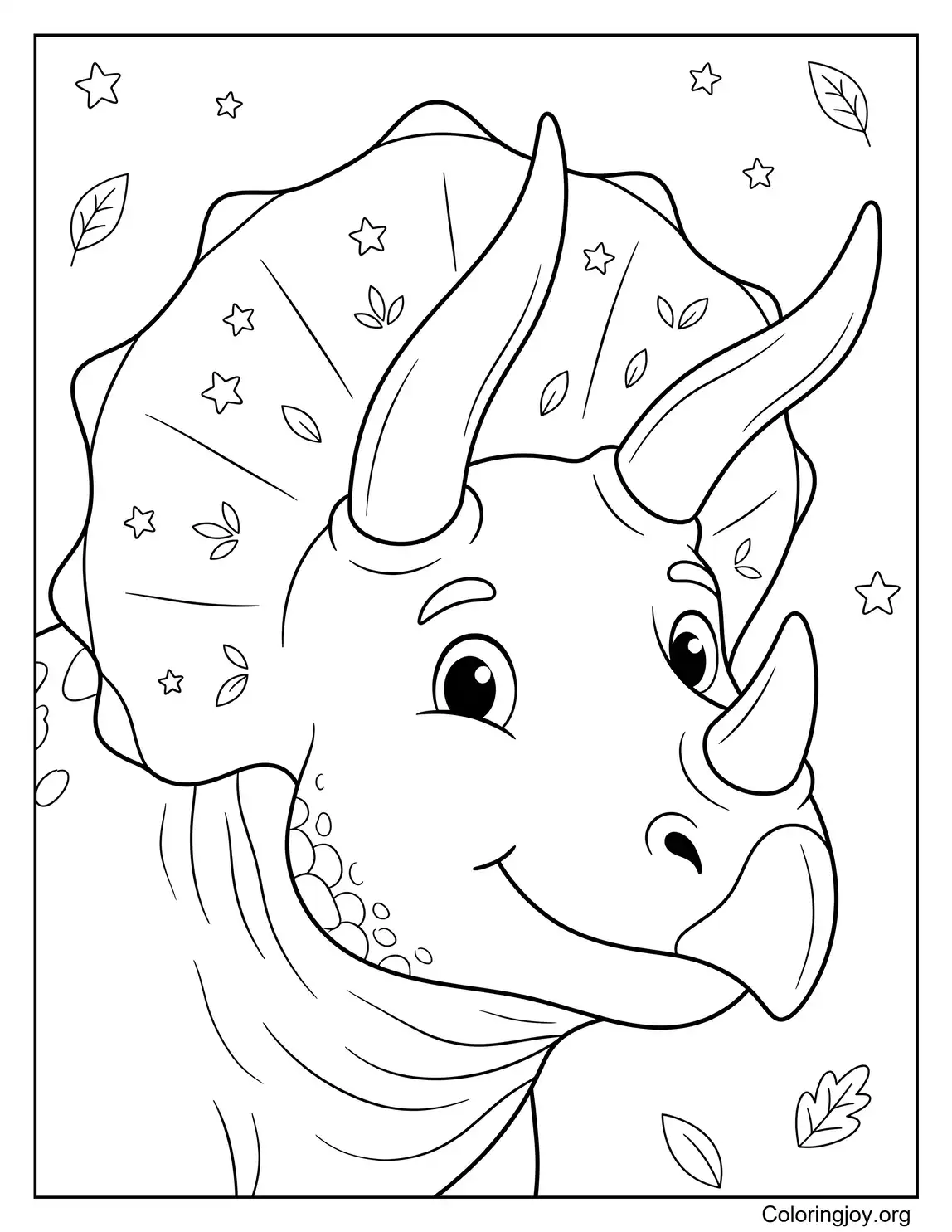 Simple Triceratops Head Coloring Page for Preschool Kids