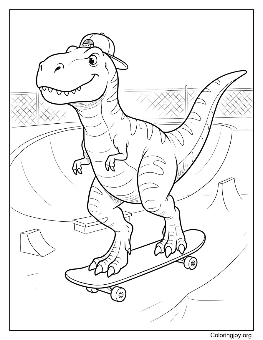Skateboarding T-Rex Fun Malseite