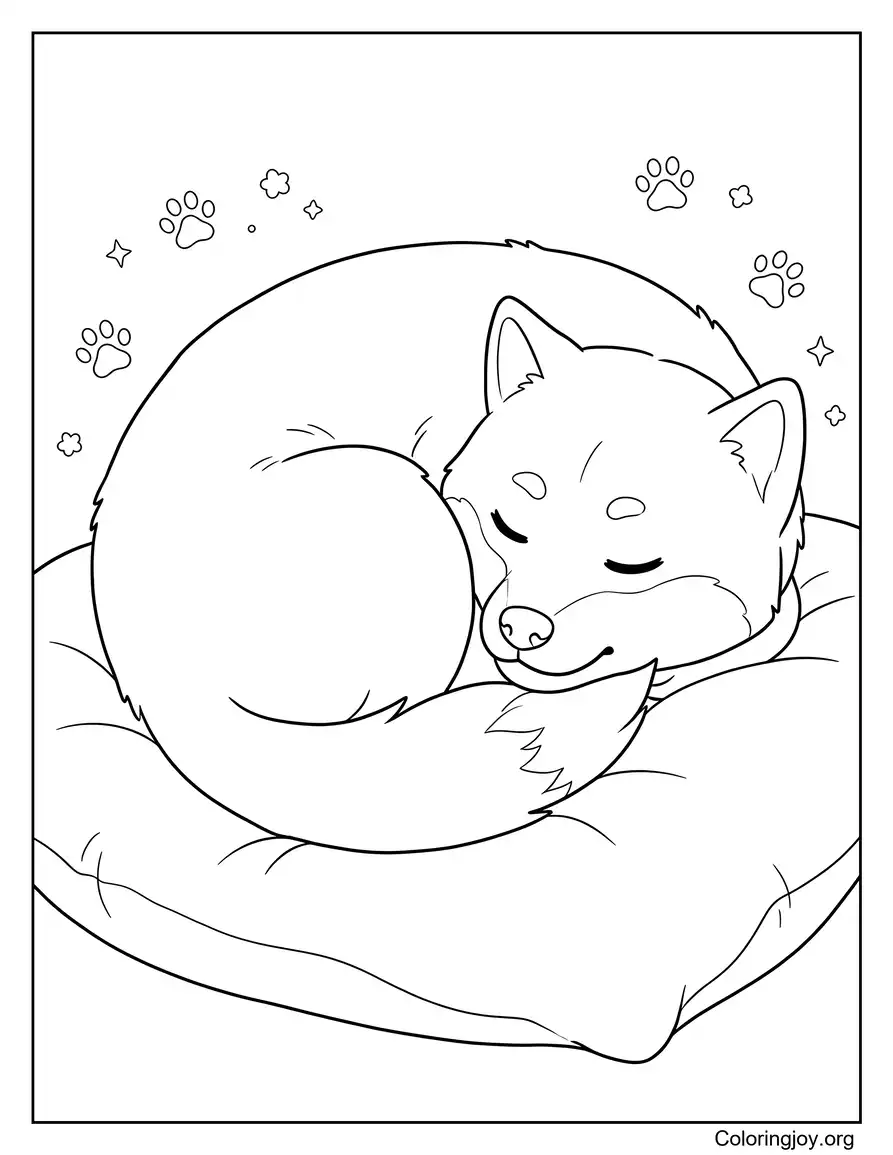 Sleeping Curled-Up Shiba Inu Coloring Page